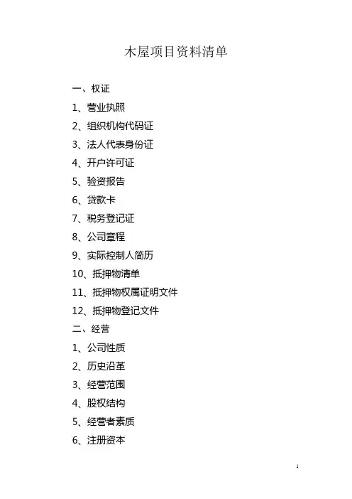 木屋项目材料清单