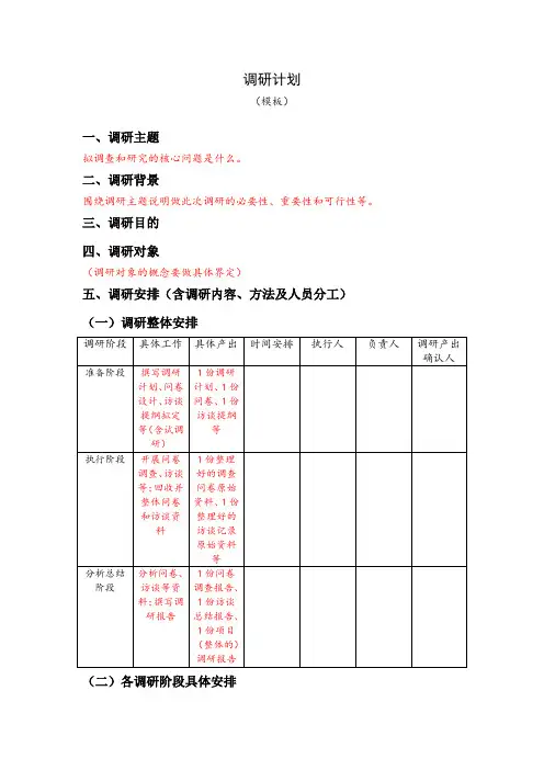 调研计划(模板)