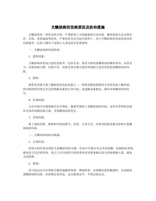 犬糖尿病的发病原因及防治措施