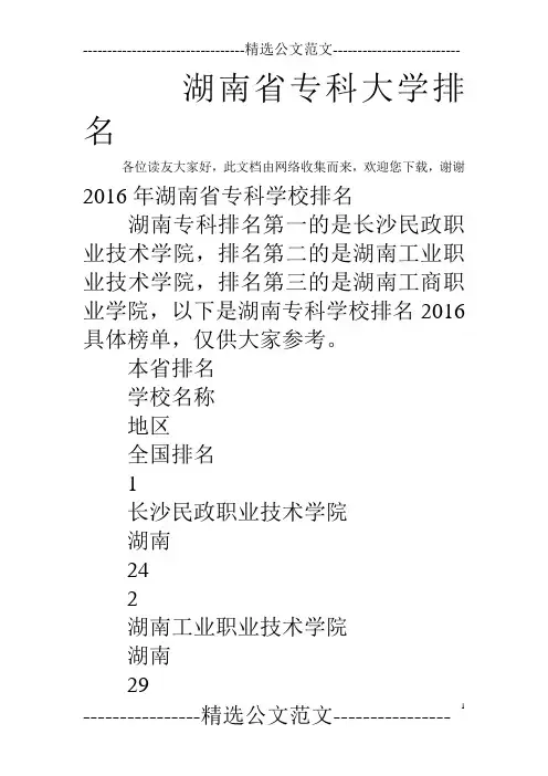 湖南省专科大学排名