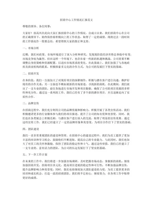 招商中心工作情况汇报范文
