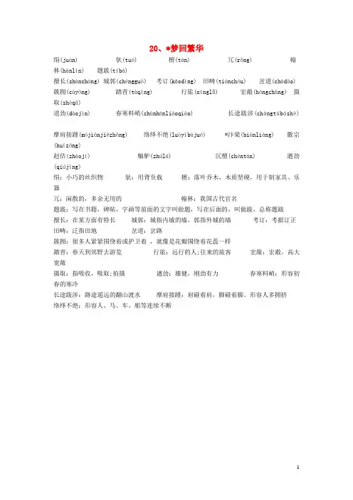 八年级语文上册20梦回繁华生字词注音注释新人教版