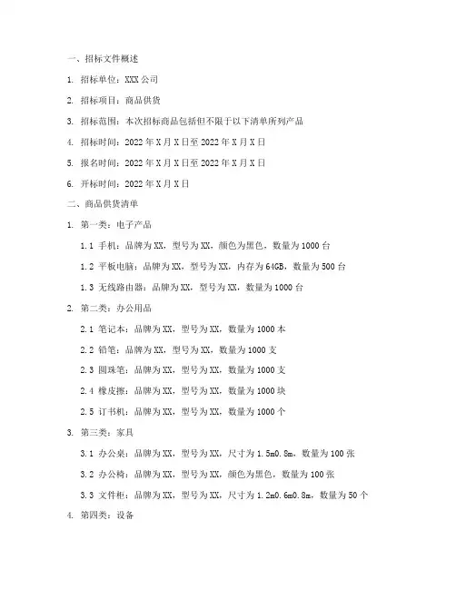 招标文件商品供货清单