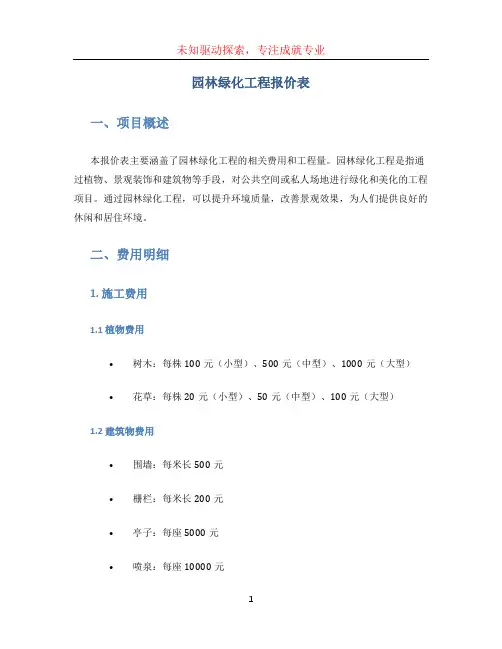 园林绿化工程报价表