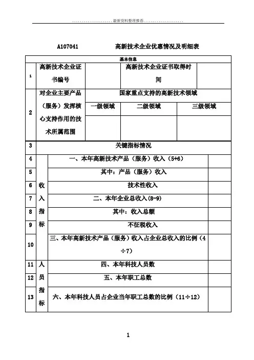 A107041高新技术企业优惠情况及明细表-新版