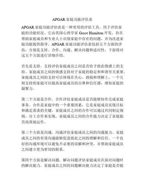 APGAR家庭功能评估表