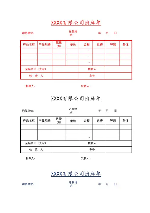 出库单(一式三联)表格模板