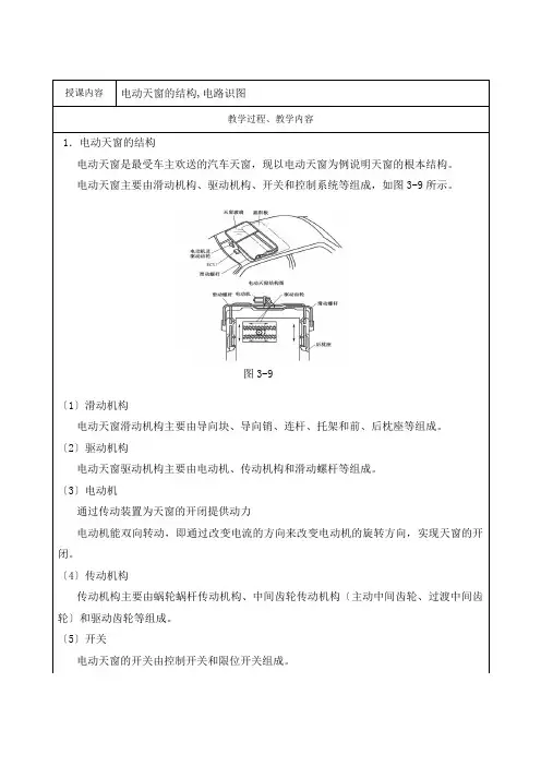 汽车电子技术《电动天窗的结构,电路识图54》