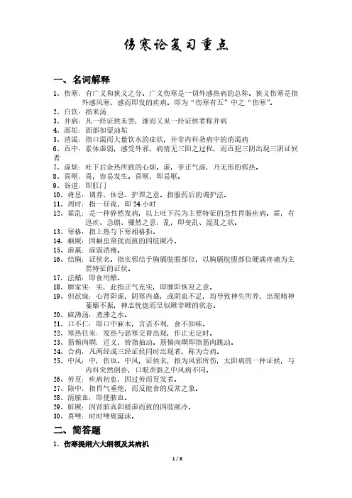 伤寒论温习重点打印版