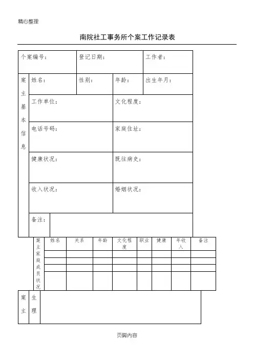 社会工作个案记录表格模板
