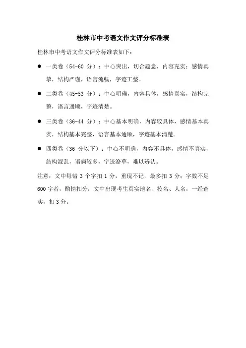 桂林市中考语文作文评分标准表