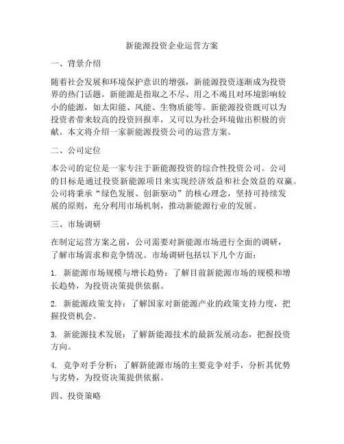 新能源投资企业运营方案