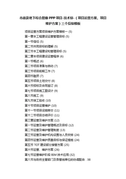 市政及地下综合管廊PPP项目-技术标-（项目运营方案、项目维护方案）三个投保模板