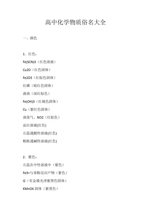 高中化学物质俗名大全