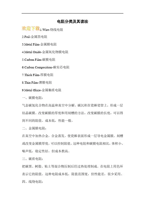 电阻分类及其读法