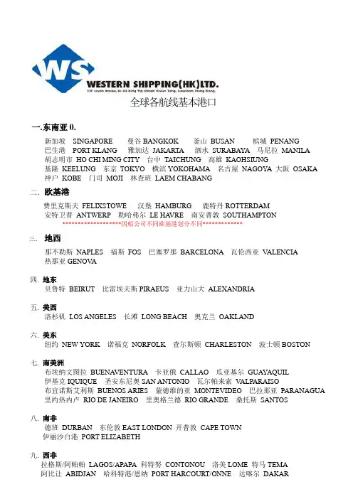 基本港 航线介绍