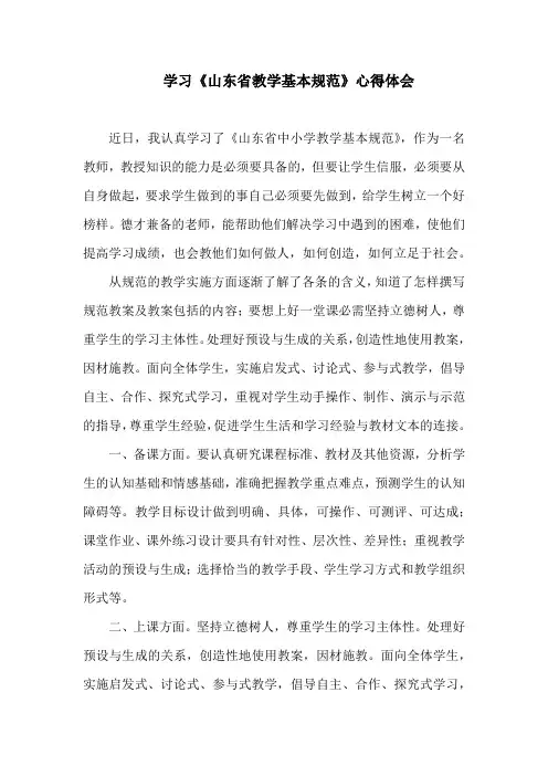 山东省教学基本规范的心得体会