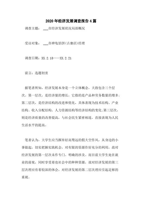 2020年经济发展调查报告4篇