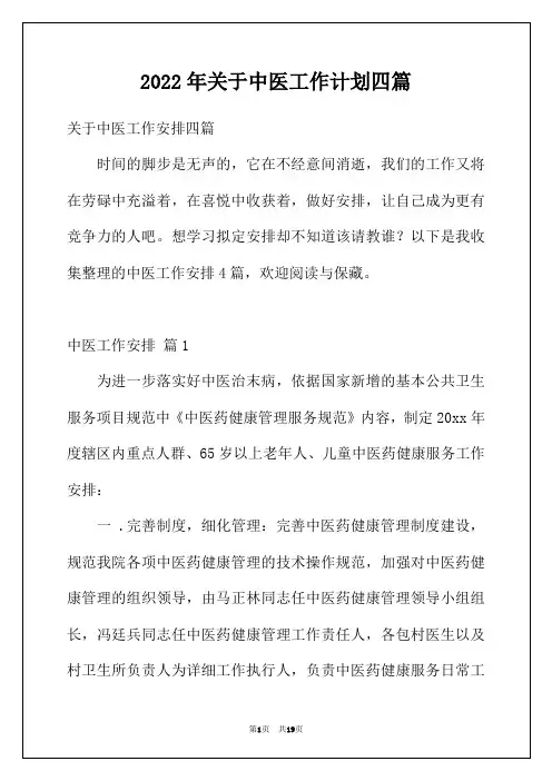 2022年关于中医工作计划四篇