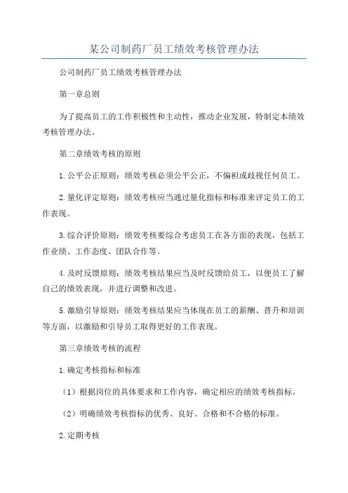 某公司制药厂员工绩效考核管理办法