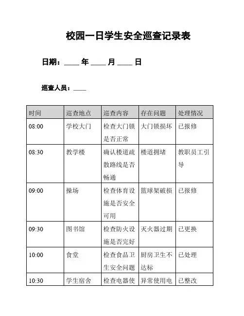 校园一日学生安全巡查记录表