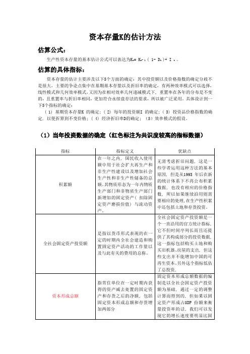 资本存量K的估计方法