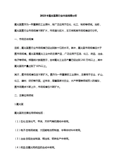 2023年氟化氢氨行业市场规模分析
