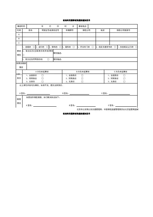 机动车交通事故快速处理协议书格式