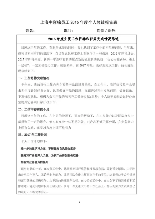 2016年度个人考核表