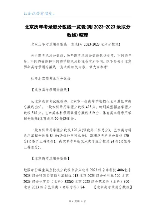 北京历年考录取分数线一览表(附2023-2023录取分数线)整理