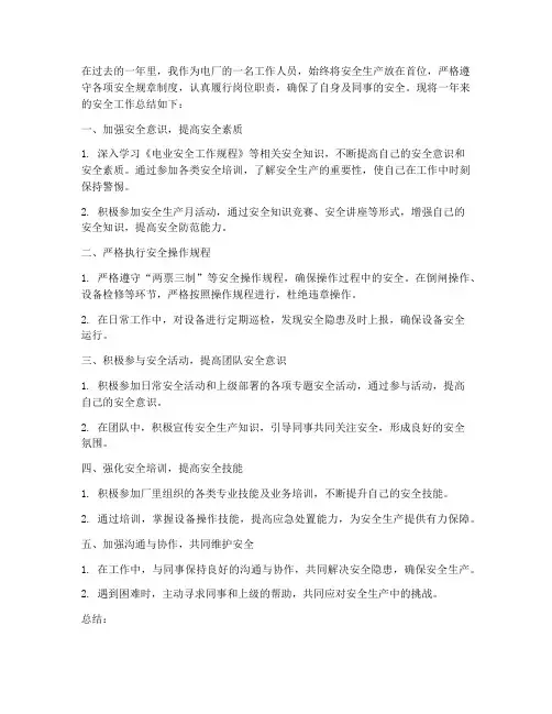 电厂安全工作总结个人