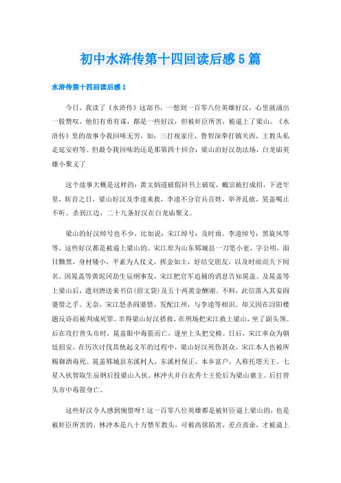 初中水浒传第十四回读后感5篇