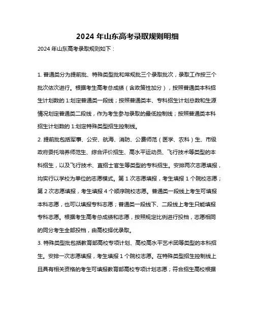 2024年山东高考录取规则明细