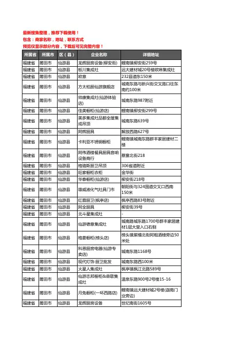 新版福建省莆田市仙游县厨卫电器企业公司商家户名录单联系方式地址大全116家