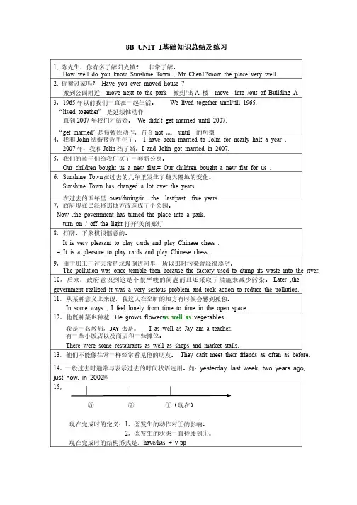 牛津译林8BUNIT1基础知识总结及练习
