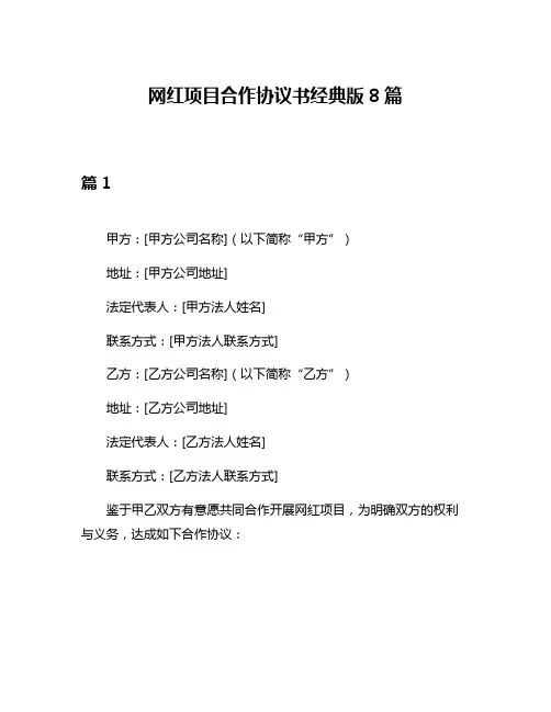 网红项目合作协议书经典版8篇