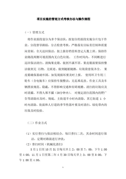 项目实施的管理方式考核办法与操作规程