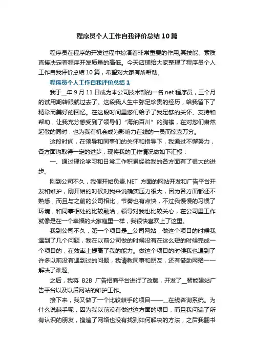 程序员个人工作自我评价总结10篇范文