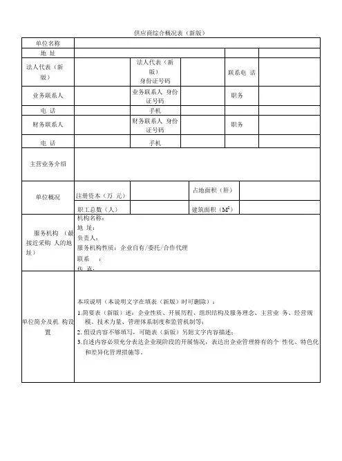【新版】广东 供应商综合概况表