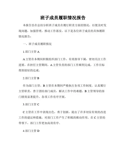 班子成员履职情况报告
