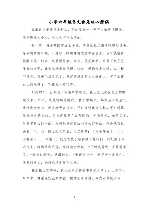 小学六年级作文都是粗心惹祸