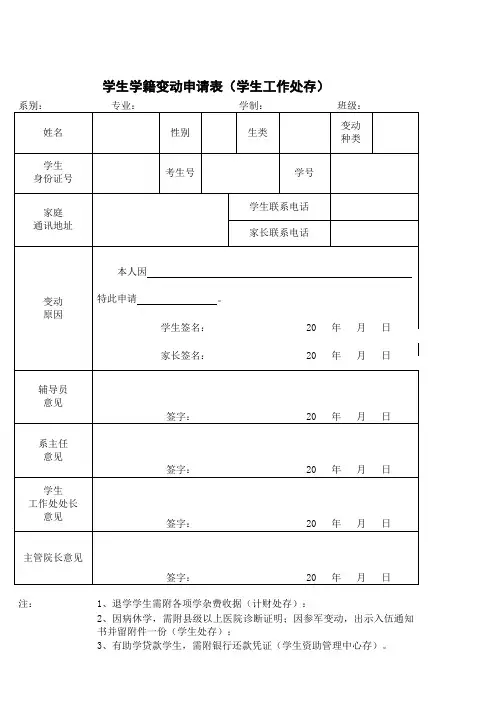 学生学籍变动申请表1