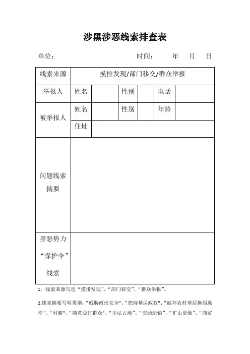 涉黑涉恶线索排查登记表