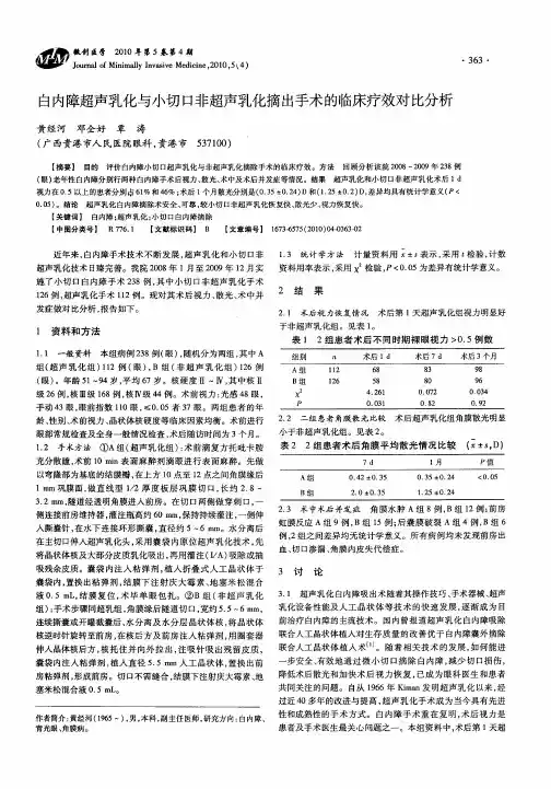 白内障超声乳化与小切口非超声乳化摘出手术的临床疗效对比分析