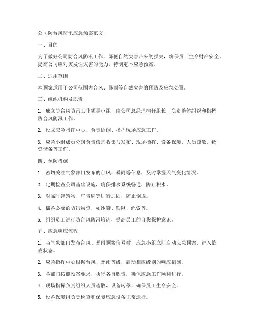 公司防台风防汛应急预案范文