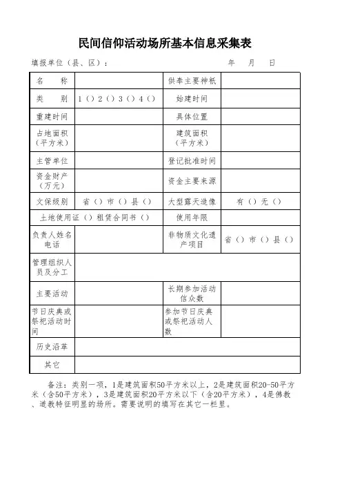 民间信仰活动场所基本信息采集表