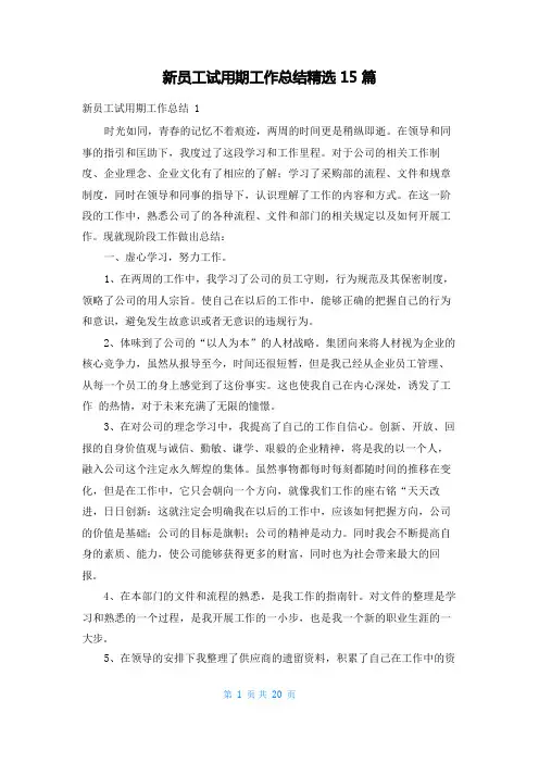 新员工试用期工作总结精选15篇