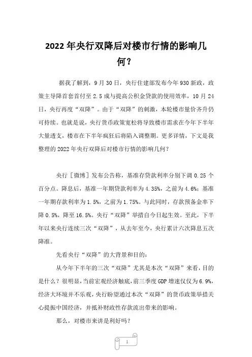 2023年央行双降后对楼市行情的影响几何？