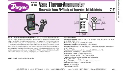 Vane Thermo-Anemometers 453 Model VT-200 风速计温度计说明书
