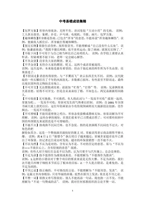 中考易错成语集锦